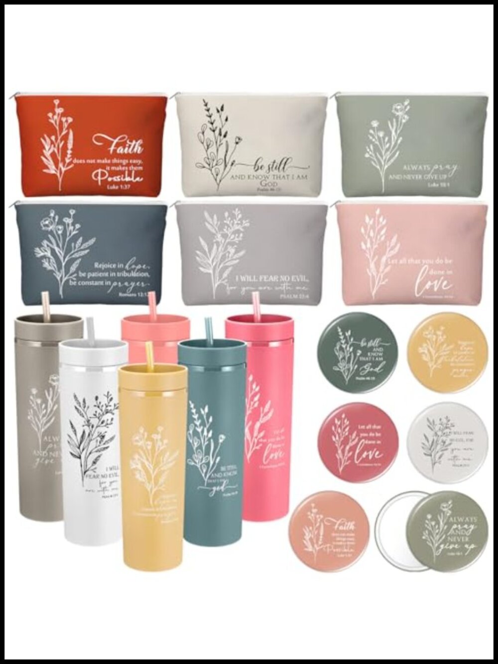 6 Set Christian Gift Set Bible Verse Tumbler Canvas Bag Mirror